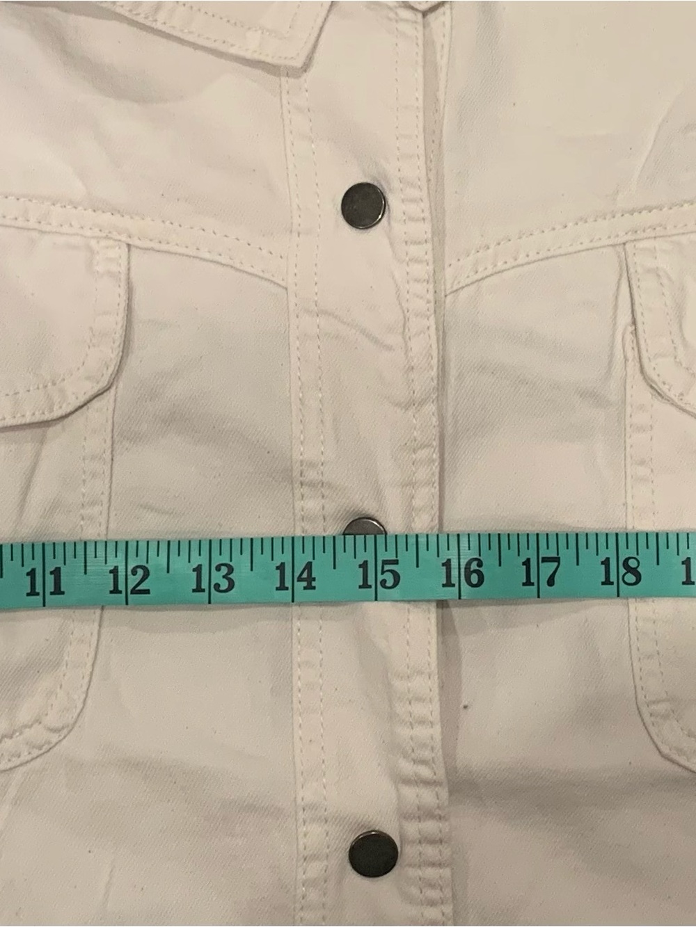 Elan Dolly Jacket, White Denim Smiley Face Shacket, Size L - Picture 5 of 7